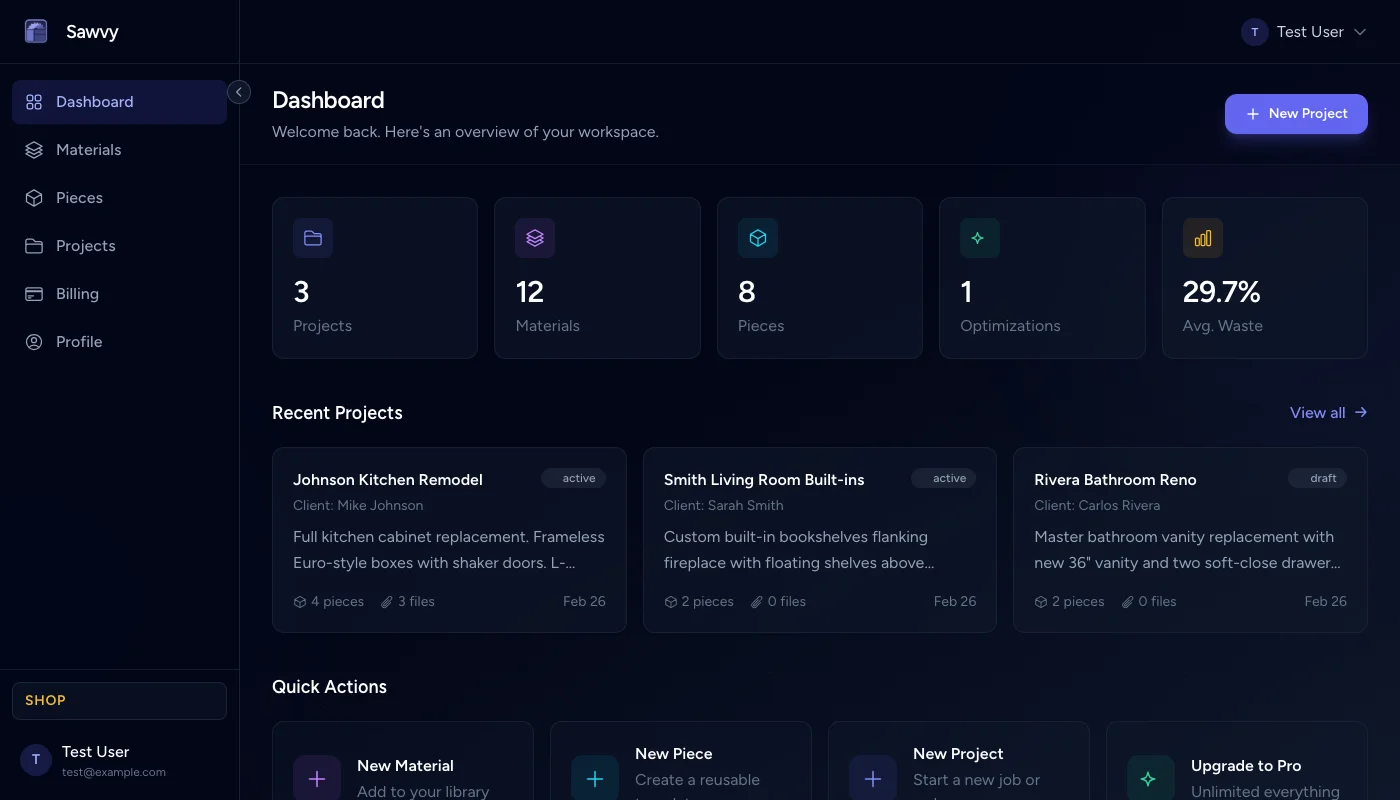 Simple project dashboard with a couple of DIY projects